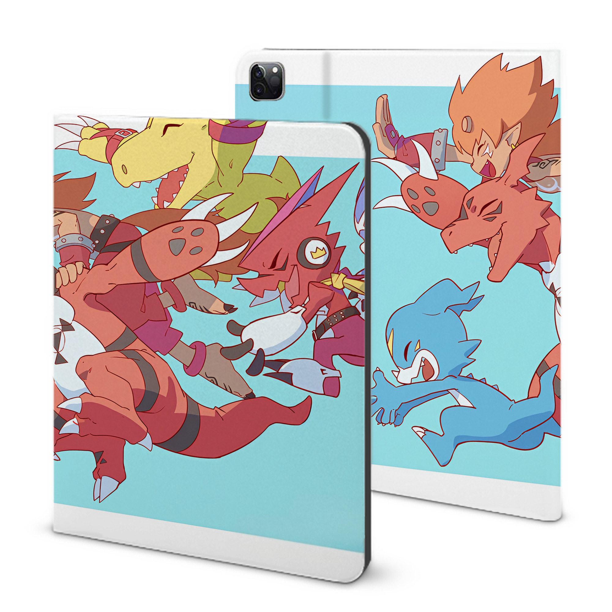 （画像用） Digimon デジタルモンスター/デジモン IPad ケース ブック型 PUレザー TPU 耐衝撃 軽量 薄型 ペン収納なし 全面保護 IPad 各モデル対応